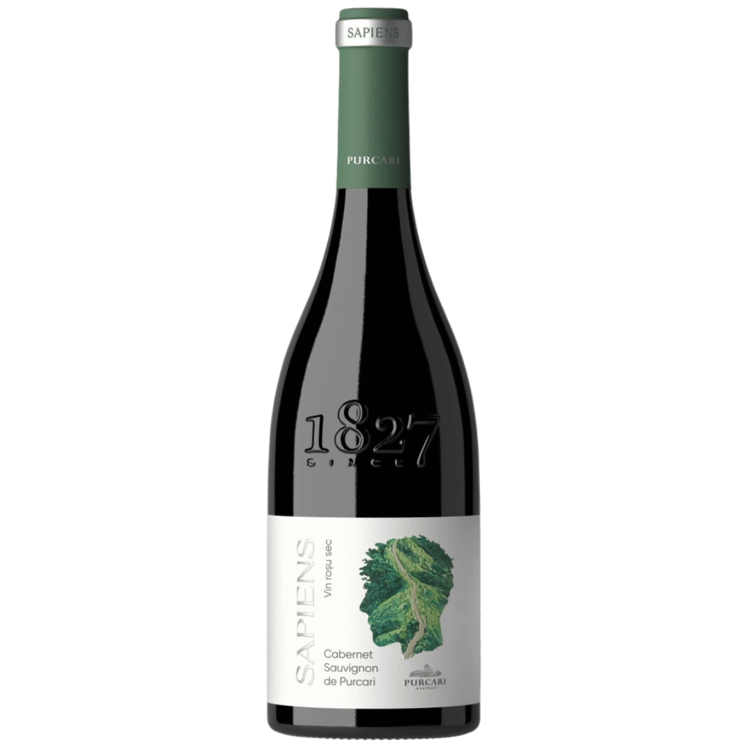 Purcari Sapiens Roșu Cabernet Sauvignon 2021, vin roșu sec din Moldova cu arome de fructe de pădure și taninuri ferme.