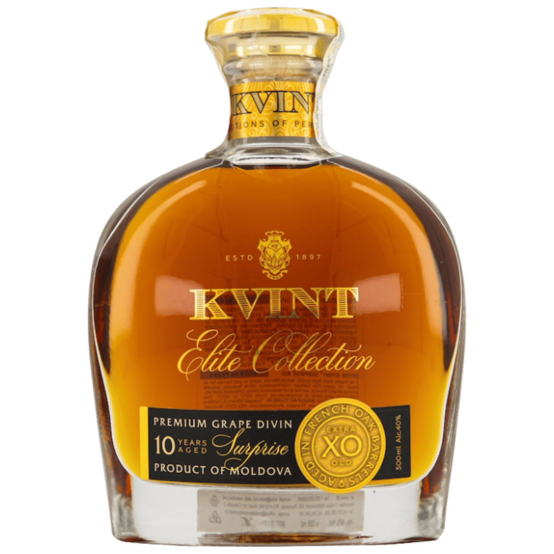 Cognac Kvint XO 10 Ani, băutură nobilă de lux cu note de fructe uscate și vanilie, perfectă ca digestiv sofisticat