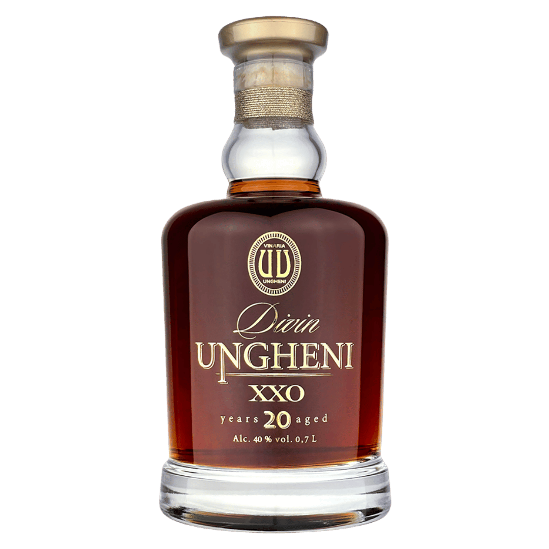 Divin Ungheni XXO 20 ani, cognac maturat 20 de ani cu arome complexe de fructe uscate și vanilie