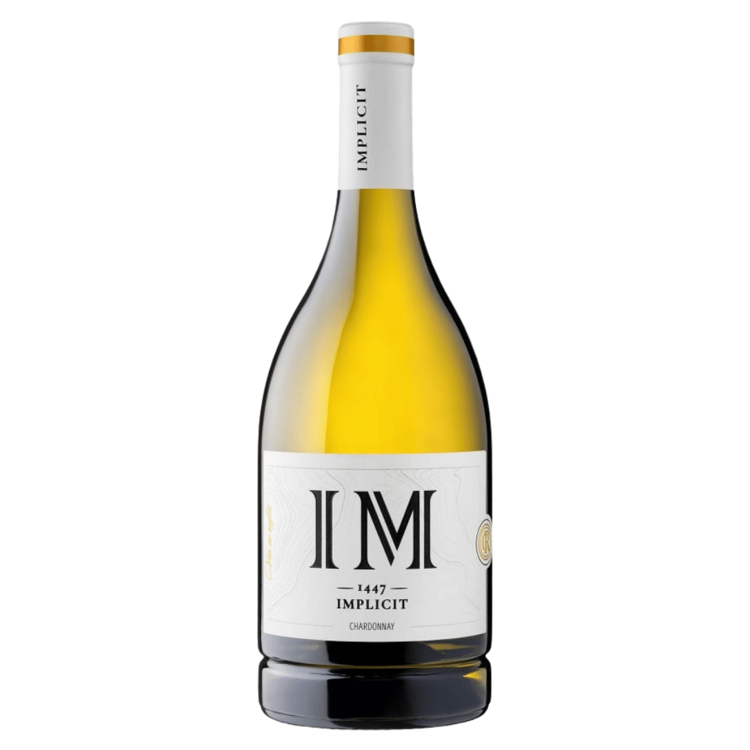 Recas Implicit Chardonnay 2023, vin alb sec, cu note proaspete de citrice și mere verzi, echilibrat și mineral.