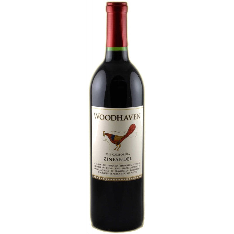Woodhaven Zinfandel 2021, vin roșu sec din California, cu arome de fructe roșii și condimente, ideal pentru carne și brânzeturi.