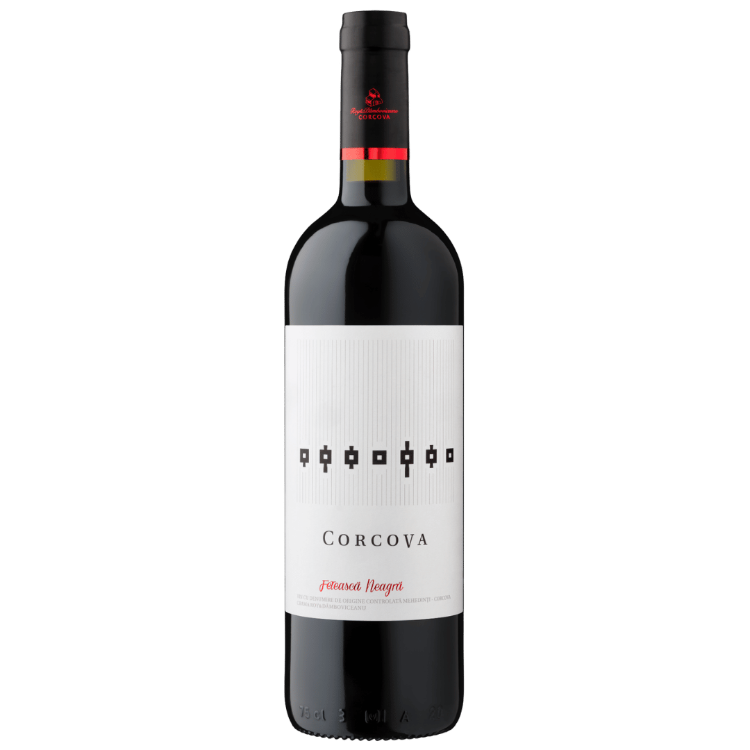 Corcova Fetească Neagră 2021, vin roșu intens din Oltenia, cu note de fructe negre și condimente, echilibrat și elegant.