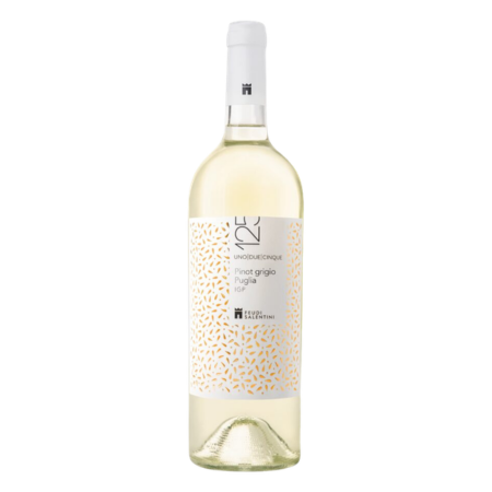 Feudi Salentini 125 Pinot Grigio sticla de vin alb sec din Italia cu arome de citrice si flori albe