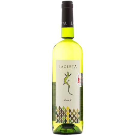 Lacerta Cuvee X , vin alb sec din Dealu Mare, cu arome florale și citrice, ideal pentru pește și salate.