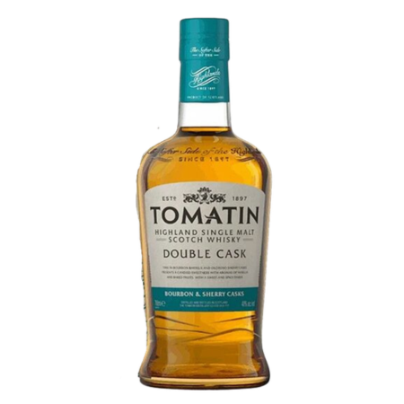 Tomatin Double Cask single malt scoțian maturat în butoaie de bourbon și sherry, cu arome de caramel și fructe uscate