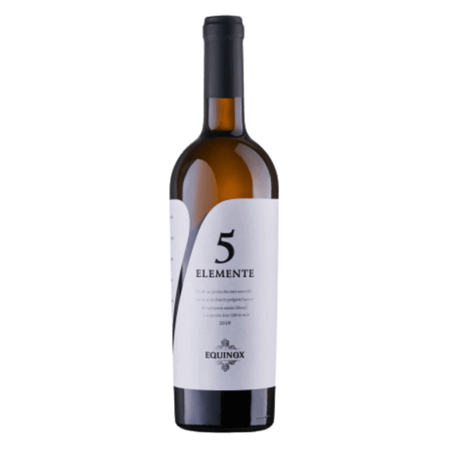 Crama Domnească 5 Elemente Alb, vin alb sec din soiurile Fetească Regală și Albă, cu aromă florală și prospețime echilibrată