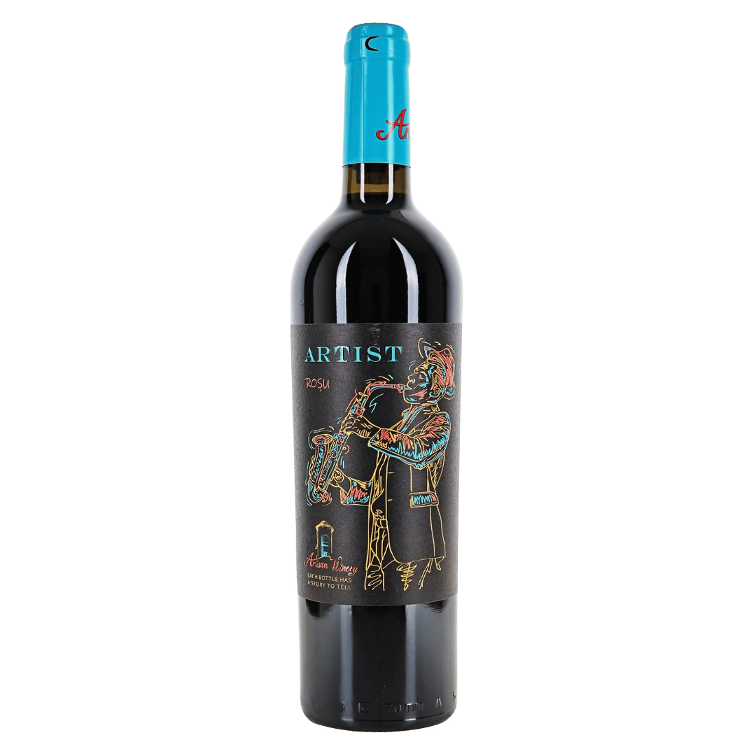 Artisan Winery Artist Roșu 2020, vin sec din Minis Arad, cu arome de fructe roșii, condimente și vanilie.