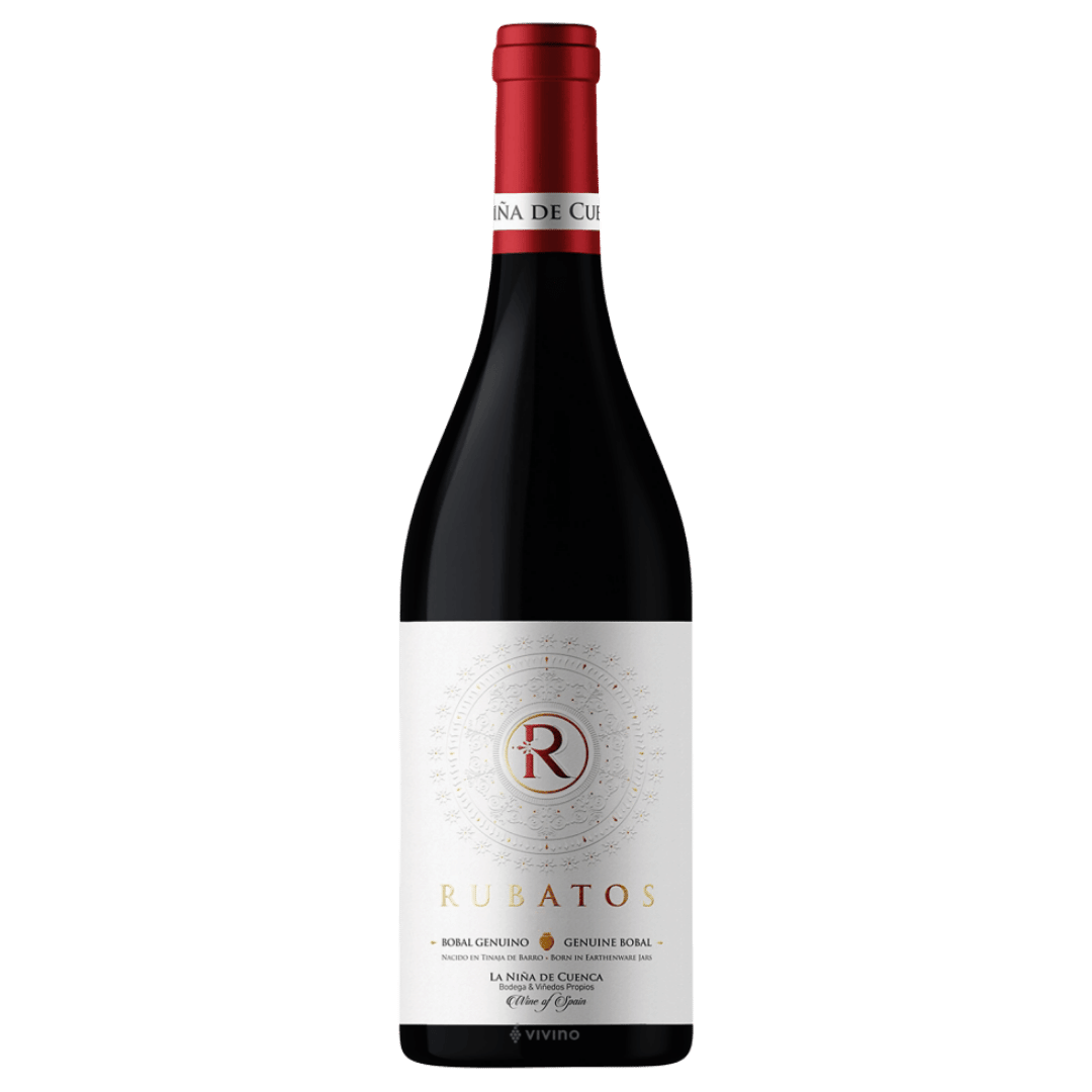 Spania Cuenca Rubatos, vin roșu sec din zona Manchuela, cu arome de fructe roșii și note florale.