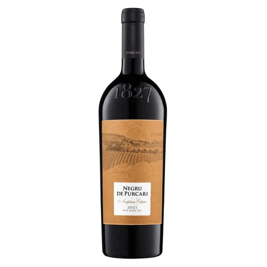 Purcari Negru Amphora Edition, vin roșu intens, echilibrat cu arome de fructe negre și note minerale.