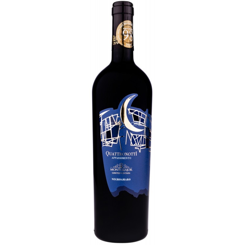 Montemajor Quattronotti Negroamaro, vin roșu sec din Salento, Italia, cu aromă intensă de fructe negre și note de mirodenii